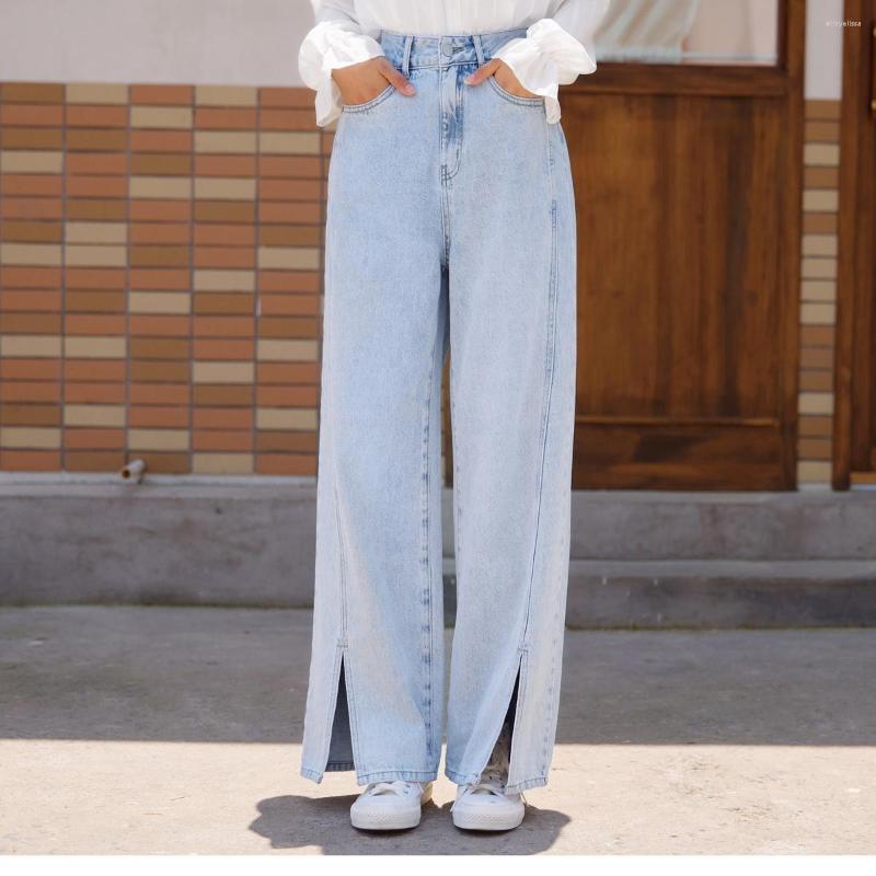 

Women's Jeans Women 2023 Autumn Split Straight Leg Pants High Waist Chic Hong Kong Style Ladies, Blue