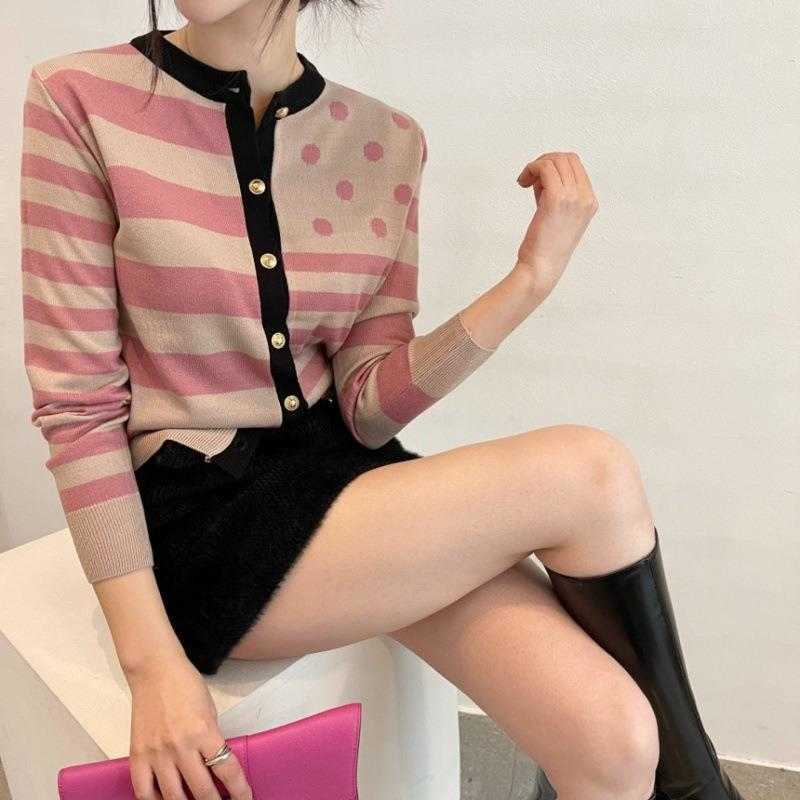 

Chic Autumn Elegant Classic Style Sweaters Contrast Color Round Neck Single, Black