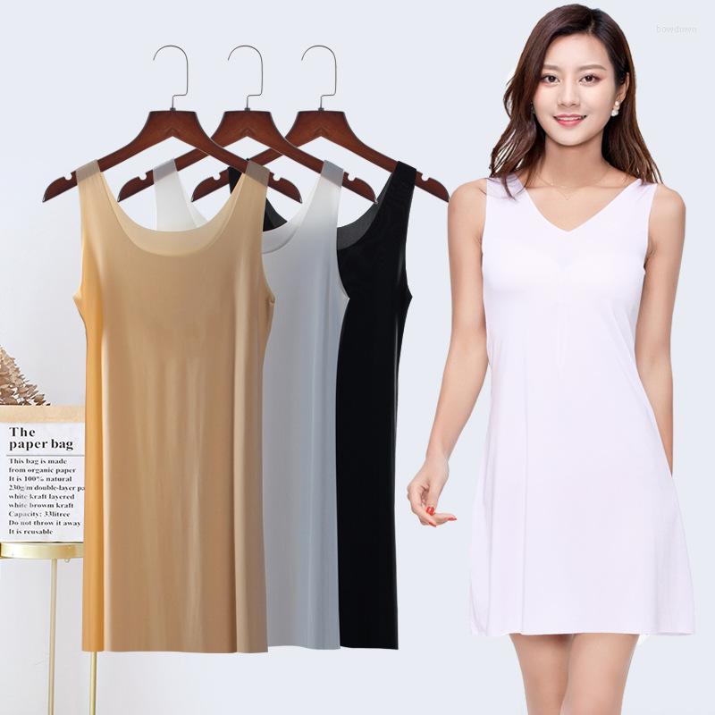 

Women's Sleepwear Seamless Ice Silk Summer Full Slips Dress For Women Plus Size Underskirt Inner Petticoat Ultra-thin Cool Sleeveless, Pink-v neck