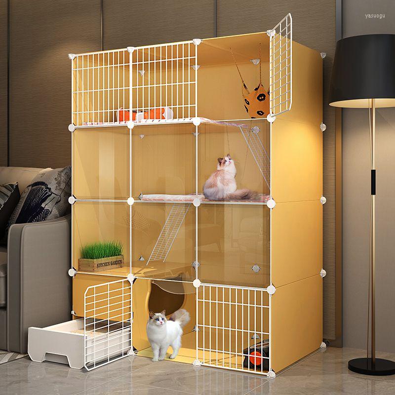 

Cat Carriers Household Indoor Cages Transparent House Living Room Balcony Pet Fence With Toilet Litter Box Villa Cage