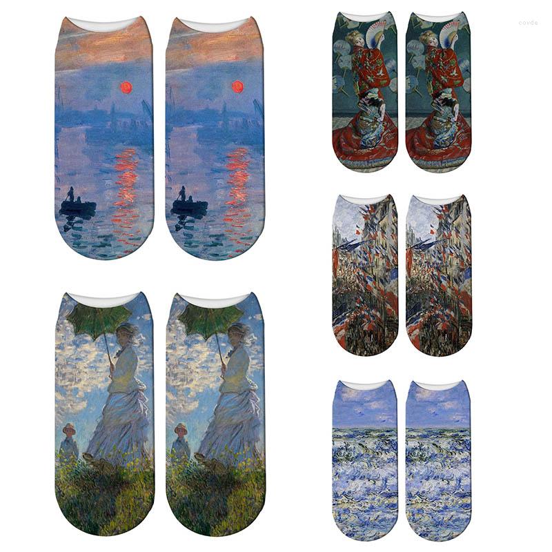

Women Socks 3D Printed Fashion Vintage Retro Painting Claude Monet Art Novelty Woman Parasol Impression Sunrise Oil