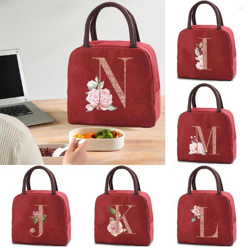 

Duffel Bags Lunch Bag Cooler Tote Portable Insulated Box Canvas Thermal Cold Food Container School Picnic Rose Gold Letter Travel Lunchbox, Red