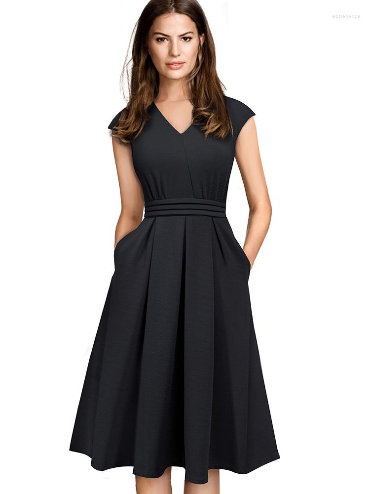 

Casual Dresses 2023 Brief Elegant Dress Vintage Solid Color Sleeveless Vestidos With Pocket A-Line Women Flare Woman Clothes Robe Emo, Black