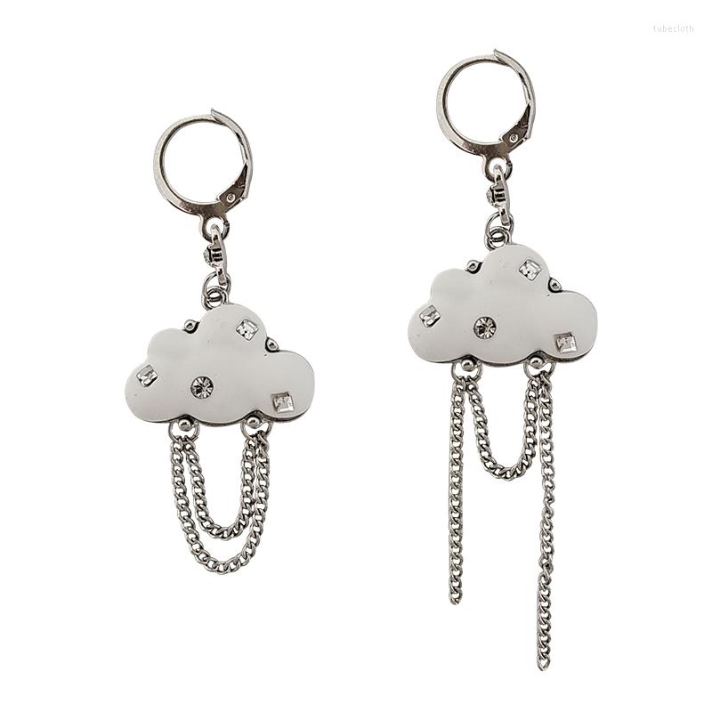 

Dangle Earrings Sweet Cool Fashion White Cloud Ear Buckle Glass Jewelry Asymmetrical Tassel