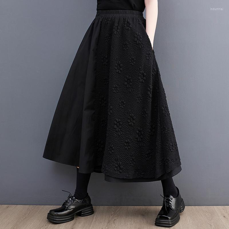 

Skirts Japanese Style Patchwork Fish Scale Pattern High Waist Sweet GIrl Chic Spring Lady Work Midi Women Casual Skirt, Black