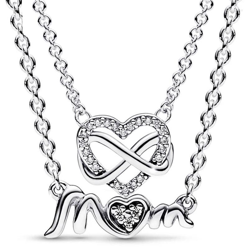 

Chains Original Sparkling Infinity Heart Mum Pave Collier With Crystal 925 Sterling Silver Necklace For Europe Bead Charm DIY Jewelry