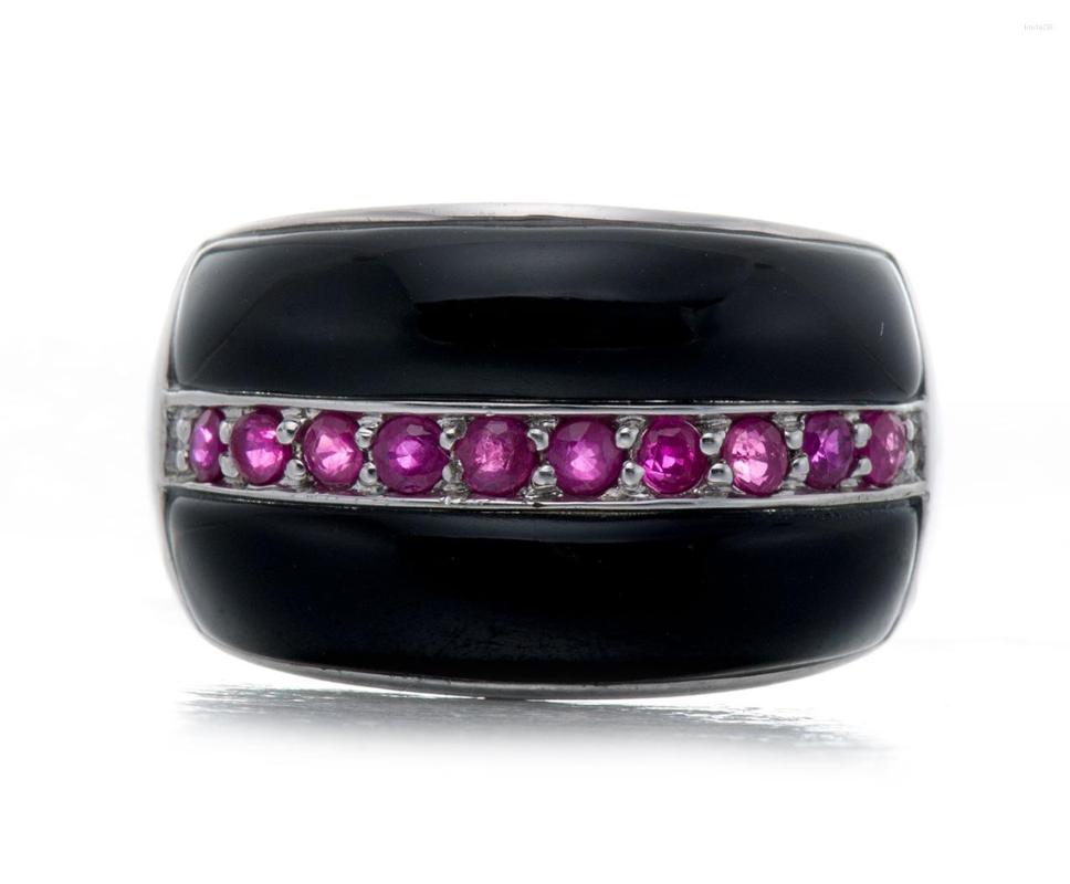 

Cluster Rings GESIDE Ruby And Black Agate Rhodium Over Sterling Silver Ring