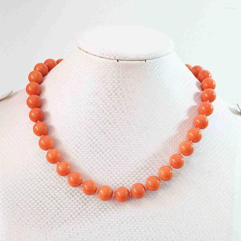 

Chains Fashion High Quality Artificial Orange Coral 10mm Round Beads Diy Necklace For Women Jewelry Making 18"B638-1