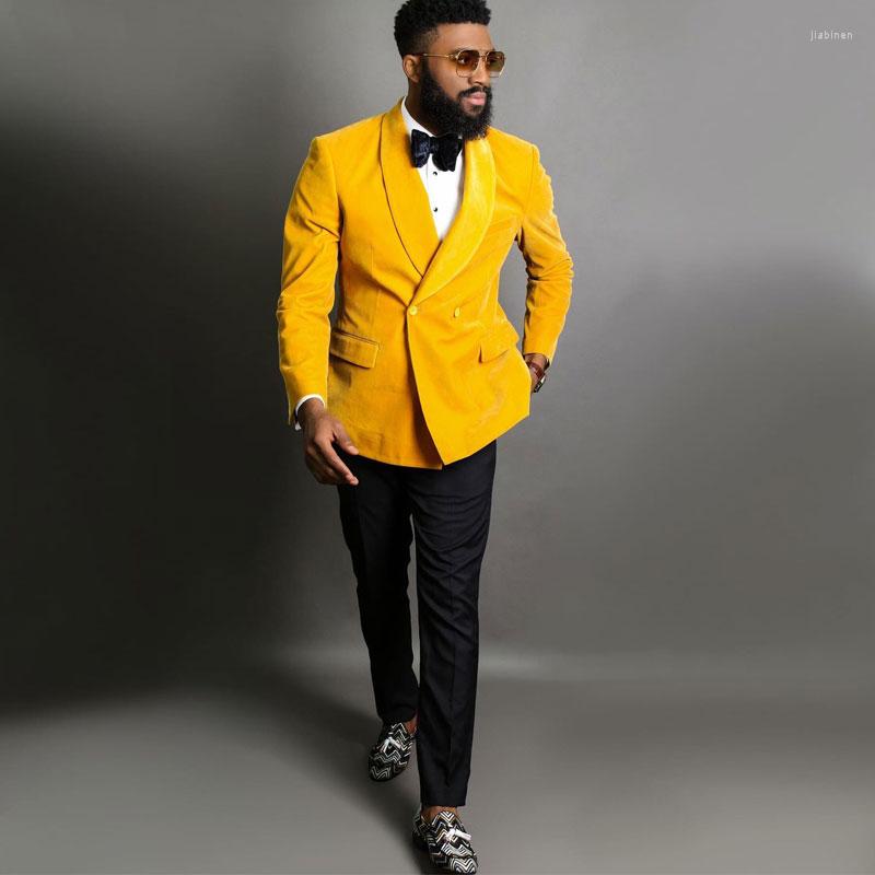 

Men's Suits Yellow One Button Men's Suit Shawl Lapel Blazers Velvet Male Tuxedos Slim Fit Groom Wear Two Pieces Prom Jackets And Pants, Blue