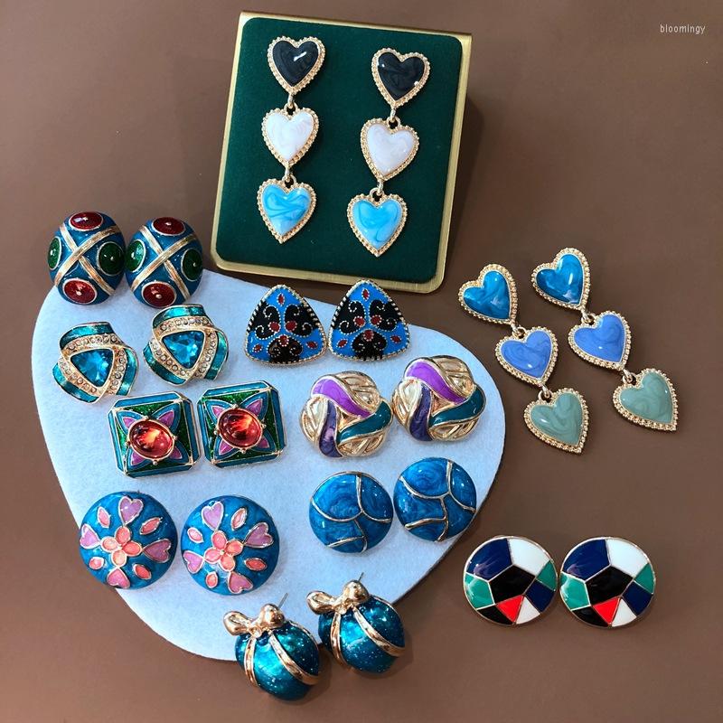 

Stud Earrings Splicing Enamel Lovely Heart Pendant Ear Jewelry Oil Painting For Women