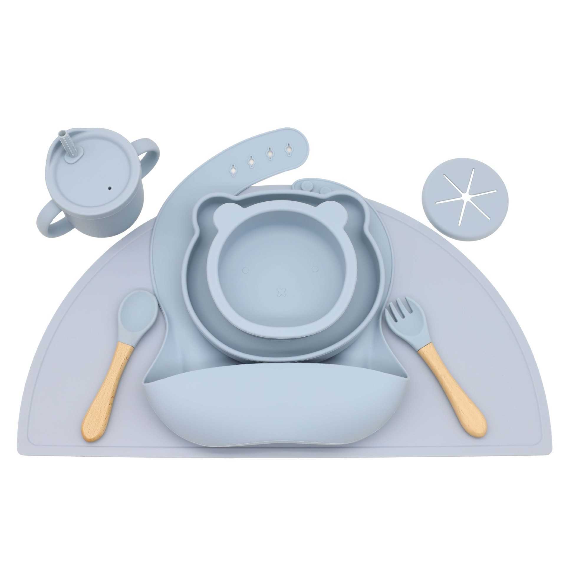 

Cups Dishes Utensils Baby Silicone Feeding Tableware Set BPA-Free Suction Dinner Plate Bowl Bibs Sippy Cup Fork Spoon Placemat Baby Training Dishes AA230413