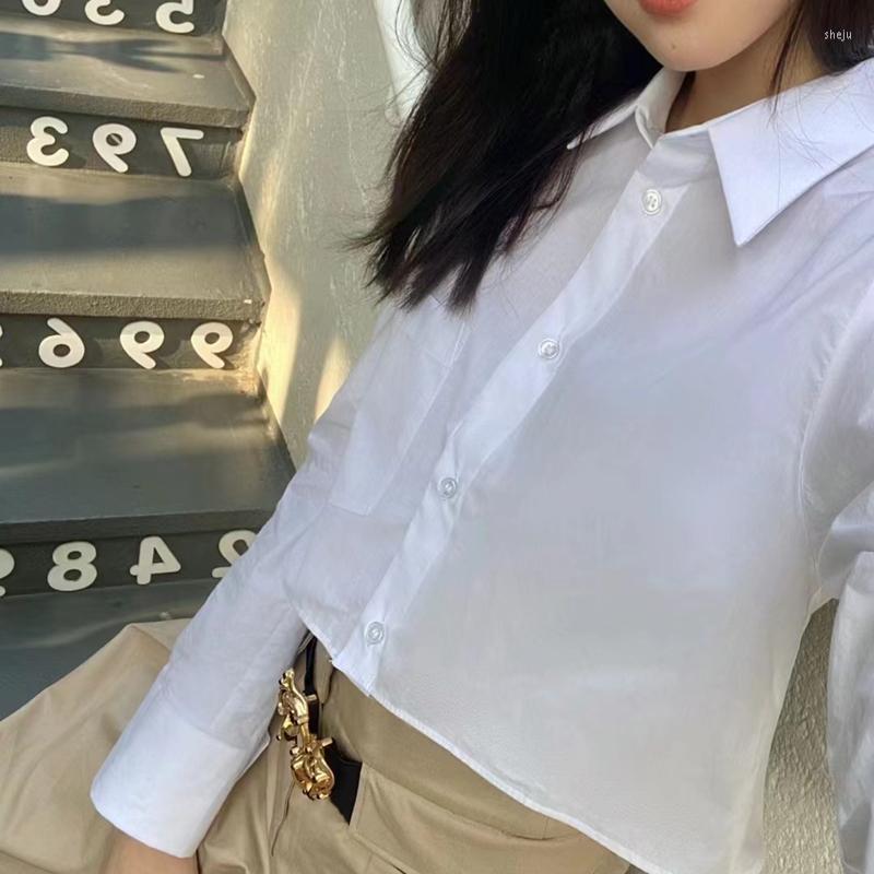 

Women's Blouses 2023 Spring Women's Clothing With Back Slit Design Temperament All-match Poplin Short Shirt, White