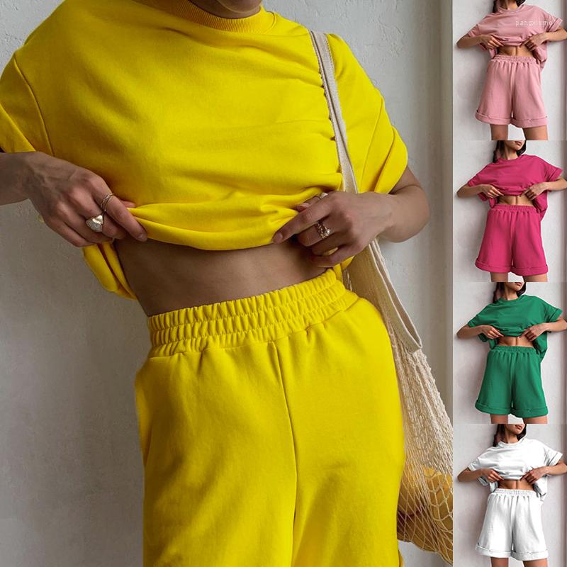 

Women's Tracksuits Summer Fashion Women Solid Outfits Tracksuit Two Pieces Cotton Short Sleeve T Shirts Sets Casual Loose Wide Leg Trousers, Pink
