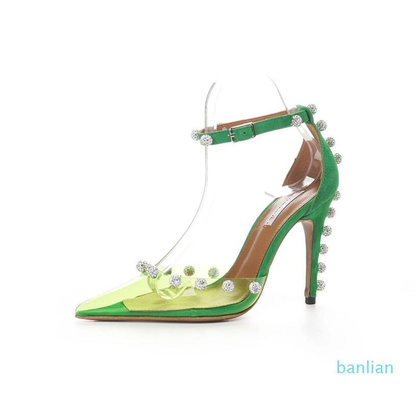 

rhinestone crystal-embellished sandals PVC Pumps High heels shoes10.5cm spool Slingbacks women