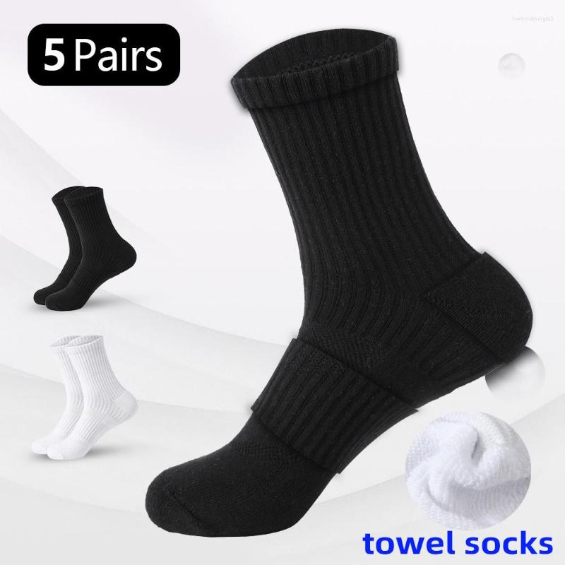 

Men's Socks 5 Pairs Men Cotton Long Breathable Basketball Sports Cycling Moisture Wicking Towel Sox Running, 3 black 2 white