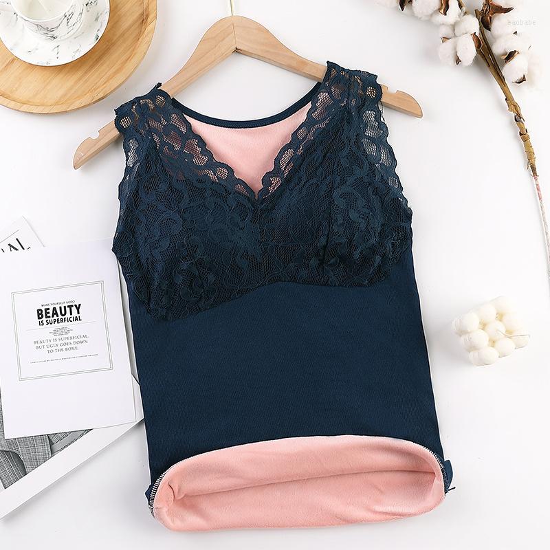 

Women's Tanks 2023 Autumn Winter Warm Velvet Vest For Women Lace Sleeveless Camis Tops Female Thermal Underwear Tees Lingerie, Black