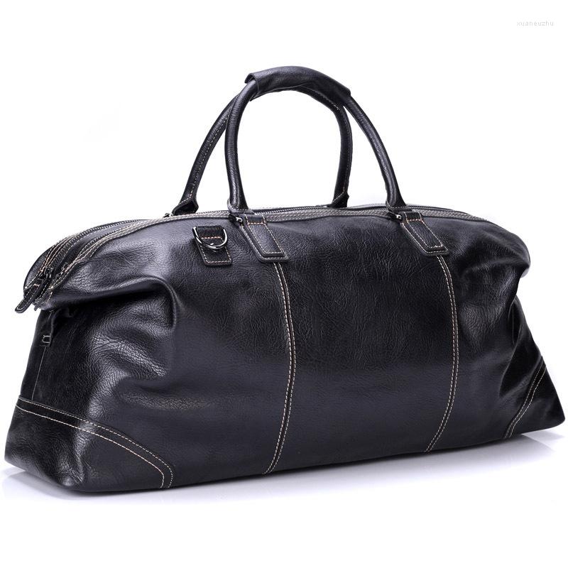 

Duffel Bags Black Mens Genuine Leather Travel Fashion Brand Weekend Bag Hand Luggage Large Capacity Male Duffle Carry On, Design3 black 55cm