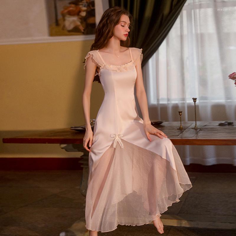 

Women's Sleepwear REBEYULI Brand Night Women Lace Chiffon Patchwork Skirt Solid Casual Sexy Sweet Suspender Dress, Apricor pink dress