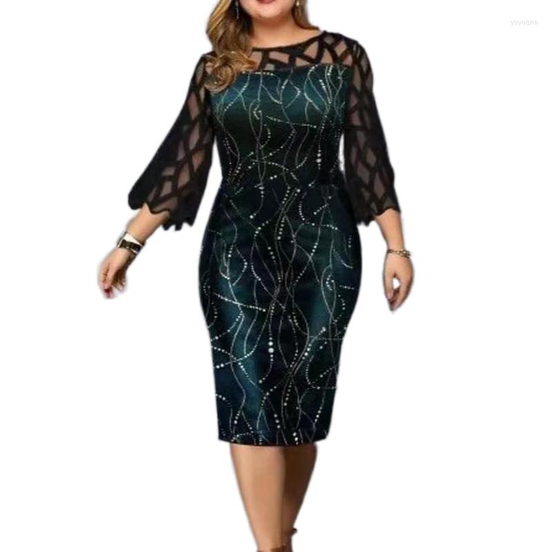 

Plus Size Dresses Women'S Lace Work Dress Aesthetic Bodycon Floral Midi Patchwork Crew Neck Fashion Office 2000S Y2K One-Pieces, Green