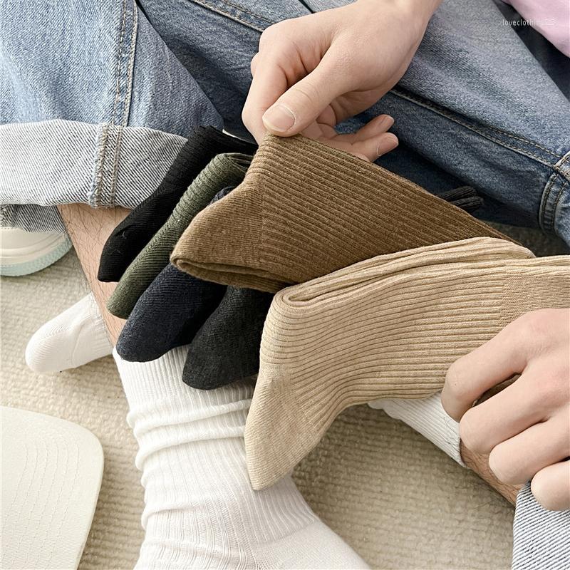 

Men's Socks Men's High Quality Solid Color Middle Tube Breathable Casual Crew Plain Soft Japanese Fashion Long Cotton Male, Black