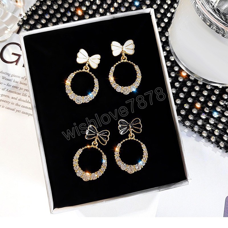 

Fashion Bowknot Pendant Earrings Women Girls Cute Elegant Shiny Rhinestone Dangle Earrings Ear Studs Party Jewelry Gifts