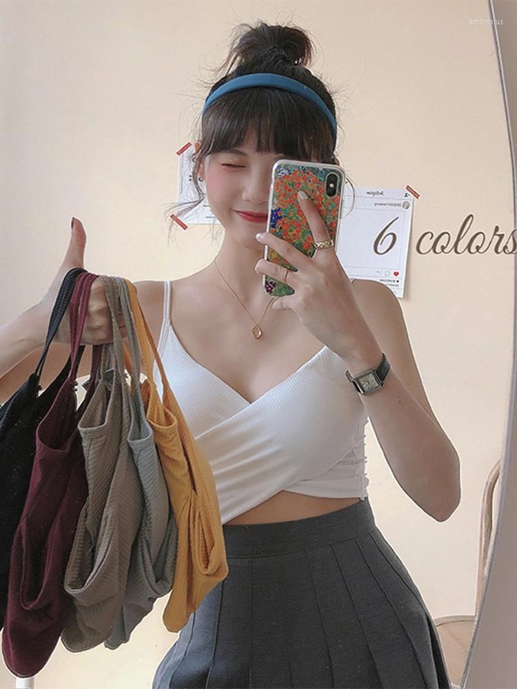 

Women's Tanks Fashion Sexy Women V Neck Pure Color Patchwork Crop Tops Sleeveless Camisole Tank Casual Summer Ladies Slim Vest, Black