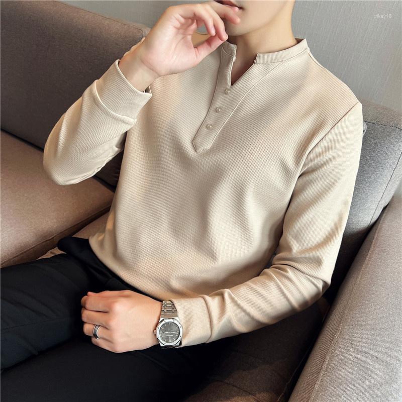 

Men's T Shirts 2023 British Style Men's Summer Casual Long Sleeve V-Neck T-Shirts/Male Slim Fit High Quality T-Shirt Tees Plus Size, White