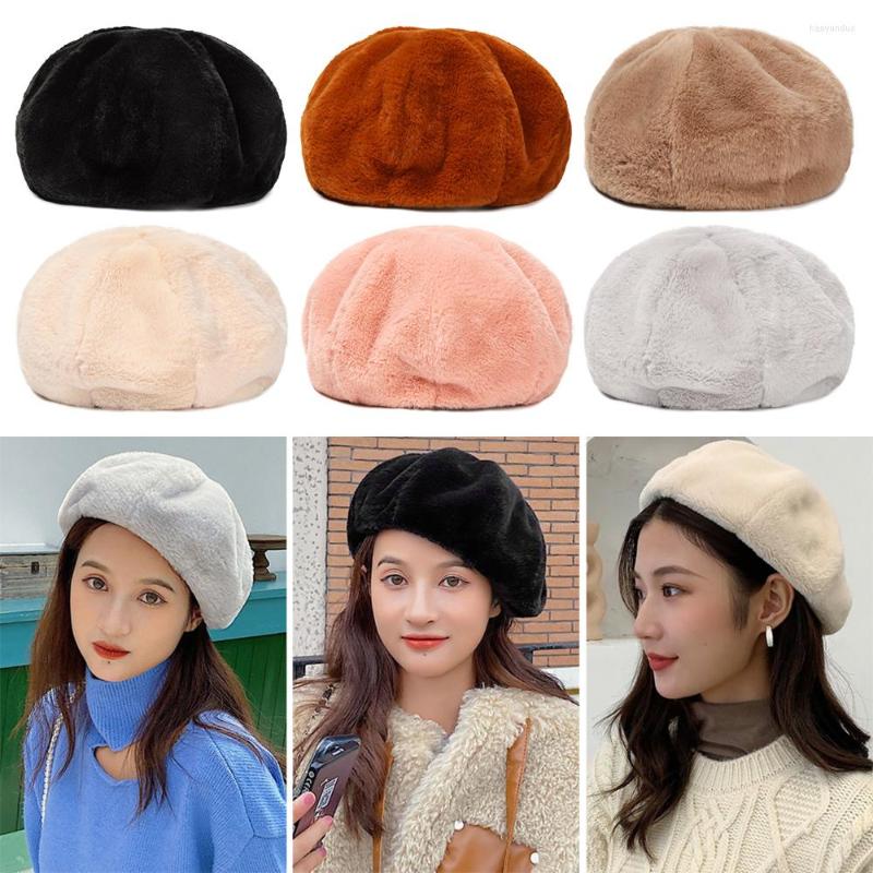 

Berets 1PC Fashion Autumn Winter Ladies Beret Classic Vintage Pure Color Plush Outdoor Warm Hat Female Bonnet, Black