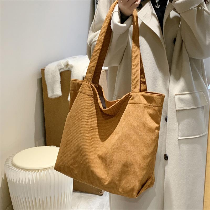 

Evening Bags Large Capacity Corduroy Shopping Bag Simple Art Canvas Shoulder Multifunctional Leisure Retro Solid Color Women's Handbag, Green