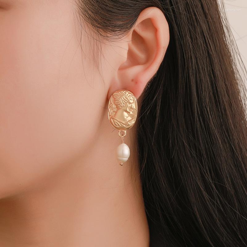 

Stud Earrings Vintage Gold Color Women Face Design For Girls Jewelry
