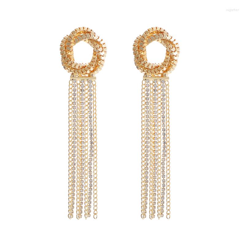 

Dangle Earrings KOMi DIY Simple Metal Geometry Knot Hollow Out Loop Long Tassel Pendant Evening Gift Fashion Jewelry Women