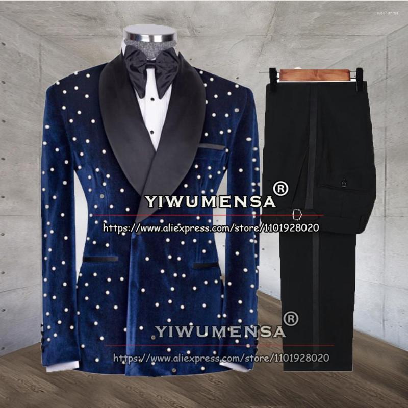 

Men's Suits Classic Men's Wedding Slim Fit Navy Blue Velvet Pearls Blazer Sets Plus Size Double Breasted Jacket Pants 2 Pieces Clothes, Gray