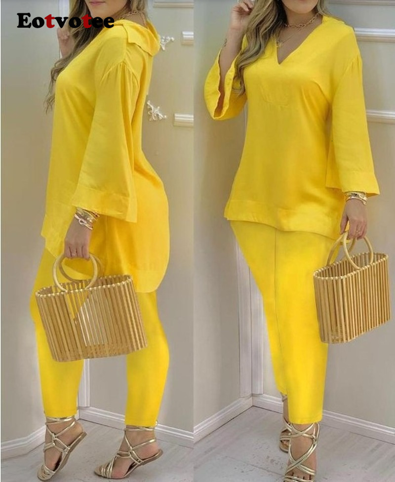 

Women's Two Piece Pants 2 Pieces Set Solid Color Flare Long Sleeve V Neck Blouse Pant s Fashion Women Office Straight Trousers Matching 230414, Black