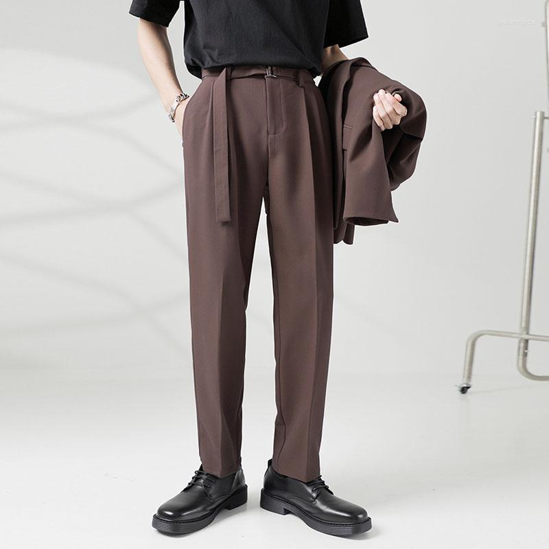 

Men's Suits Men Belt Loose Casual Pants Korean Streetwear Chic Fashion Office Dress Trousers High Quality Male Straight Pant, Black