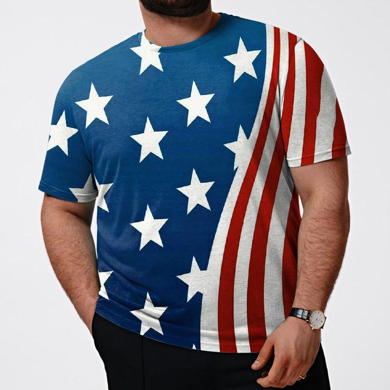 

Men's T Shirts Men Independence Day Shirt Fashion Over Size Casual Round Neck Short Sleeve 4th Of July Flag Tops, Dark blue