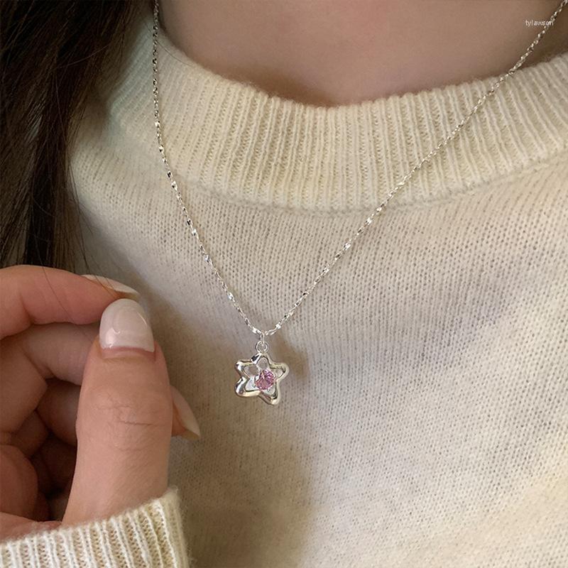 

Pendant Necklaces Pink Zircon Star Pendants Necklace For Women Korean Fashion Vintage Sweet Cute Aesthetic Jewelry Ladies 2023