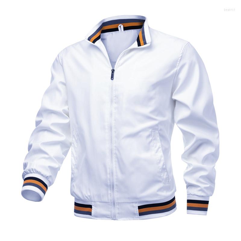 

Men's Jackets Spring And Autumn Zipper White Baseball Ordinary Youth Side Seam Insert Bag Unhooded Casual Fit Body Stock Jacket