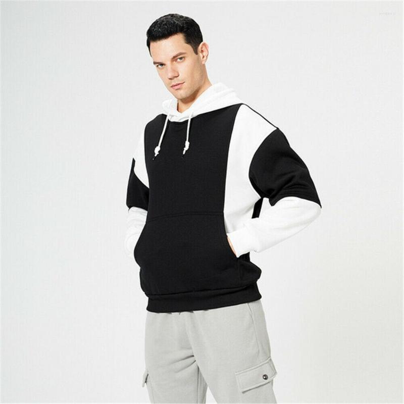 

Men's Hoodies Mens Fashion Color Block Pullover Sports With Pockets, Red-black