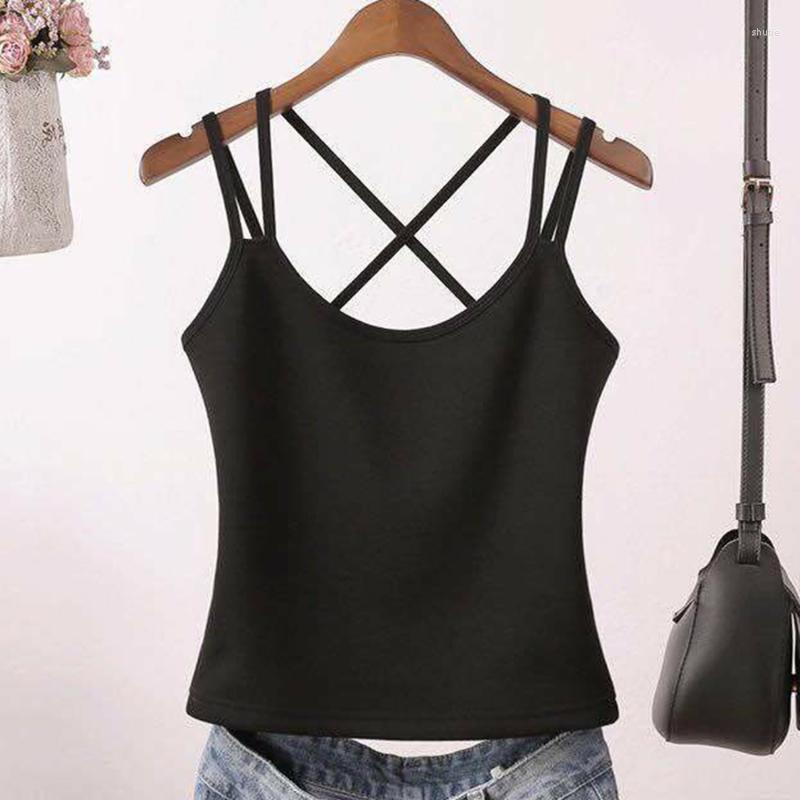 

Women's Tanks Solid Tight Women Tank Tops With Double Straps Summer White Black Casual T-shirt Crop Top Clothing Harajuku Fashion