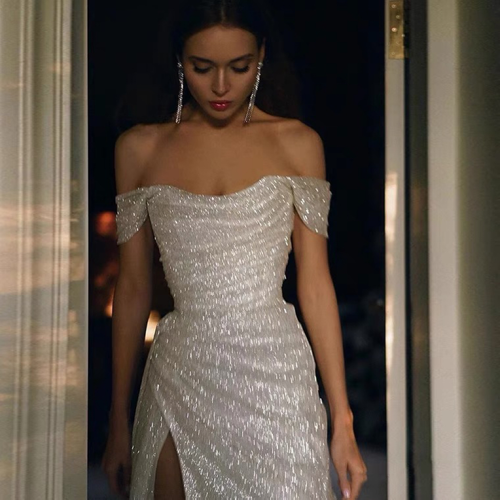 

Glitter Mermaid Celebrity Dresses Shiny Sequined Beading Off Shoulder Bridal Cocktail Party Birthday Prom Evening Gown 2023 Woman, Same as picture