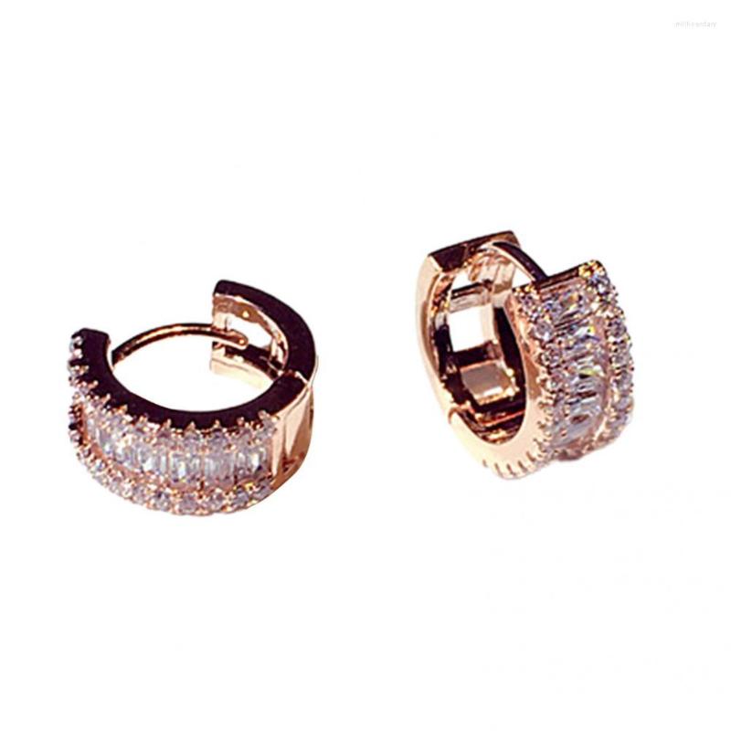 

Backs Earrings Gift 1 Pair Classic Shining Inlaid Rhinestone Hoop Rose Golden Ear Clips Luxury Fashion Accessory