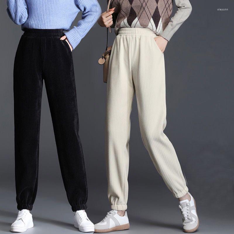 

Women's Pants Korean Fashion Autumn Winter Thicken Sweatpants Harajuku High Waist Elastic Band Solid Loose Casual Woman Harem Trousers 2023, Black thin