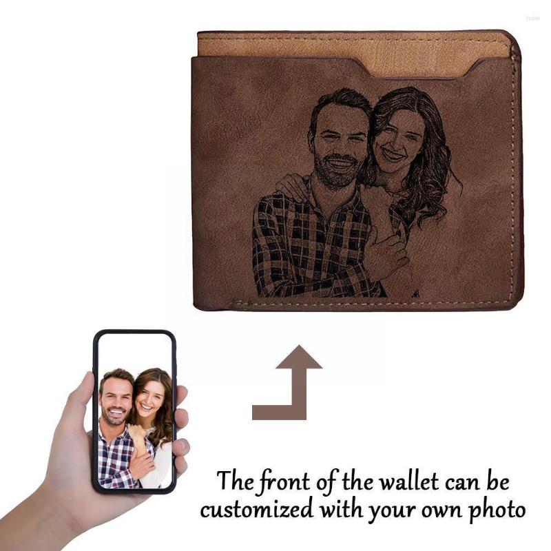 

Wallets Personalized High Quality PU Leather Wallet Custom Luxury Gift Purse Short Men Po Engraved X1Q8, Black