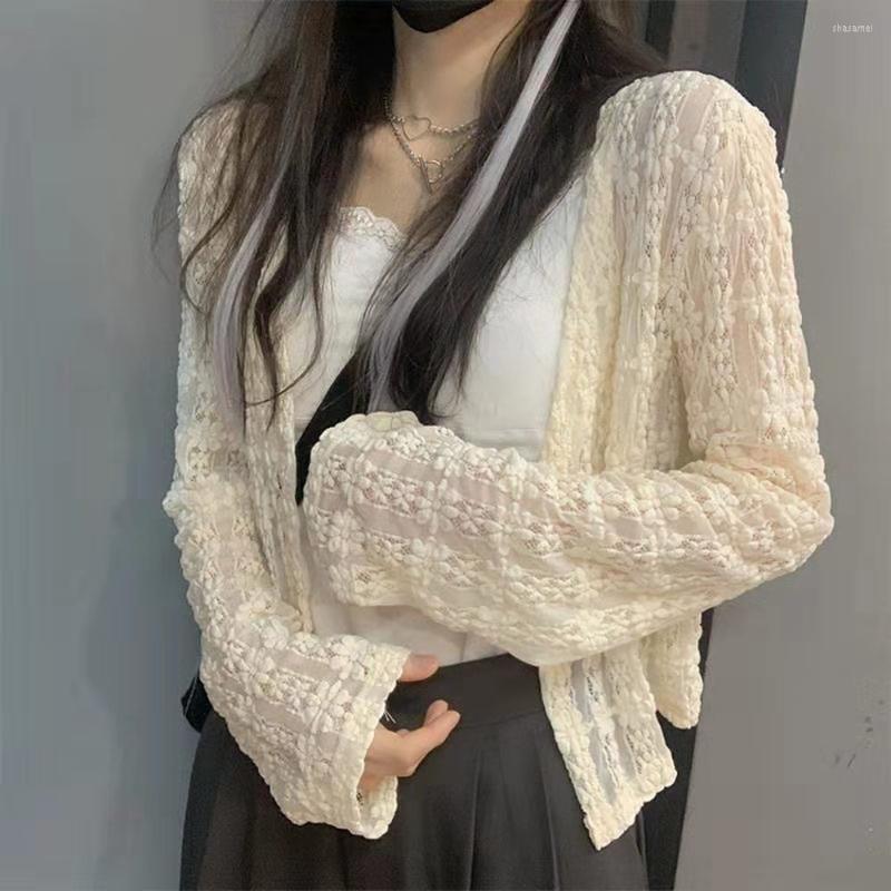 

Women' Blouses 2023 Summer Lace Cardigan Shirts Women Casual Outdoor Thin Coats Sun-proof Clothing Loose Plus Size Chiffon V-neck, Apricot