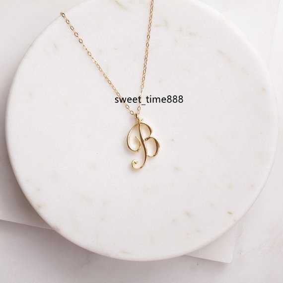 

Silver Small Swirl Initial Alphabet Capital Letter Necklace All 26 English A-T Cursive Luxury Monogram Name Word Text Character Pendant Chain Necklaces for Women