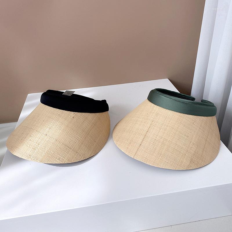 

Wide Brim Hats 202302-2508363 Chic Drop Summer Handmade Natural Raffia Grass Without Daily Sunshade Sun Cap Men Women Leisure Visor Hat, Black