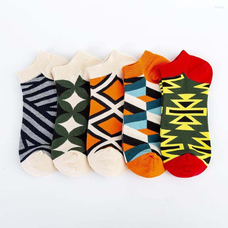 

Men's Socks 5 Pairs Men's Casual Novelty Ankle Quality Business Geometric Lattice Colorful Summer Happy Combed Cotton Short, Dw004-5 pairs