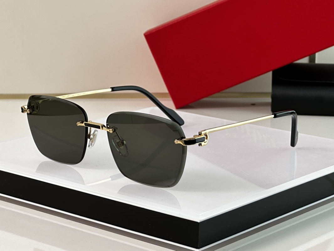 

Designer high grade mens sunglasses black eyeglasses simple frameless sunglasses 18k gold splendor genuine inner blue film lenses lightweight and comfortable