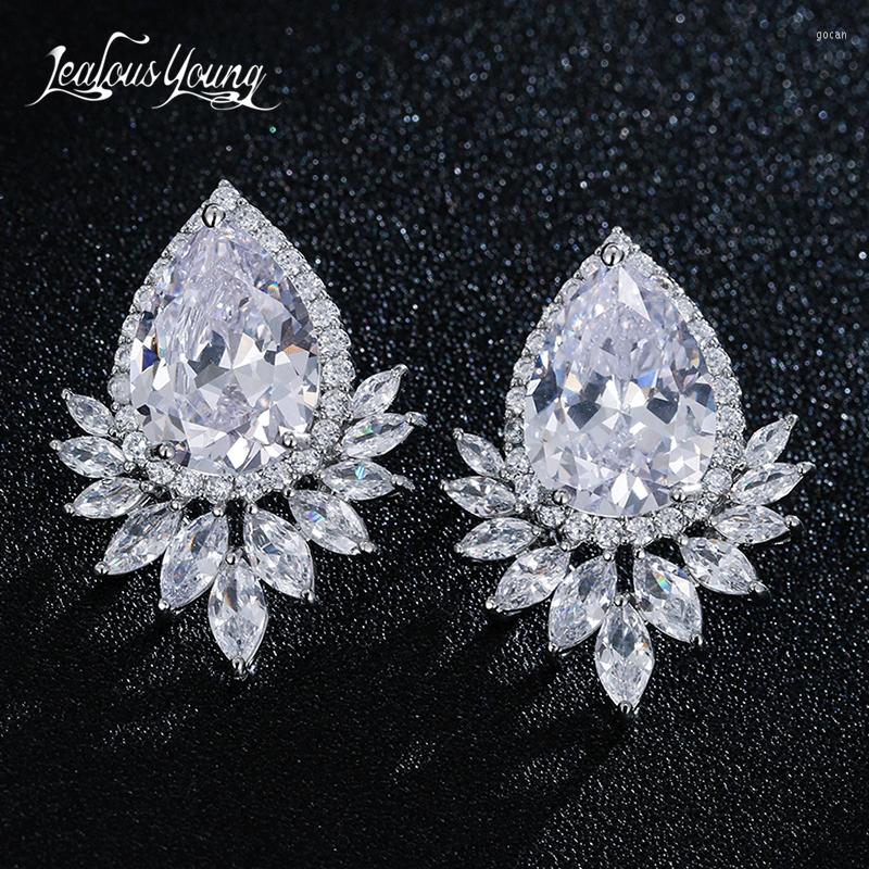 

Stud Earrings Fashion Teardrop Cubic Zirconia Silver Color Luxury Leaf Bridal Wedding Brincos Jewelry For Women