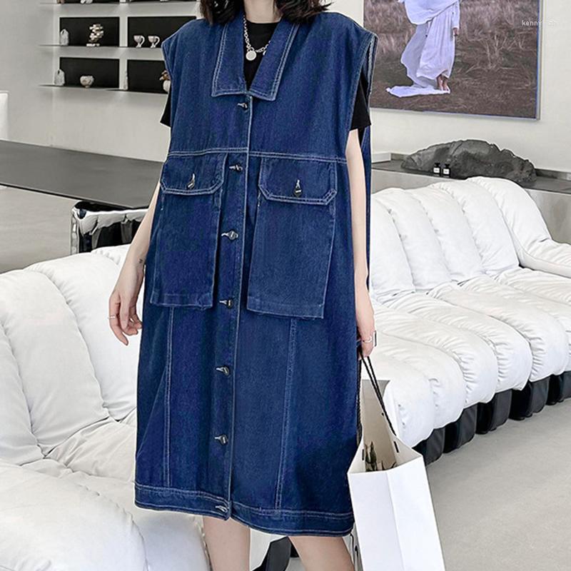 

Women's Jackets Women Denim Vest Coat Sleeveless Loose Fit Vintage Long Lapel Fashion Tide Spring Autumn 2023, Blue